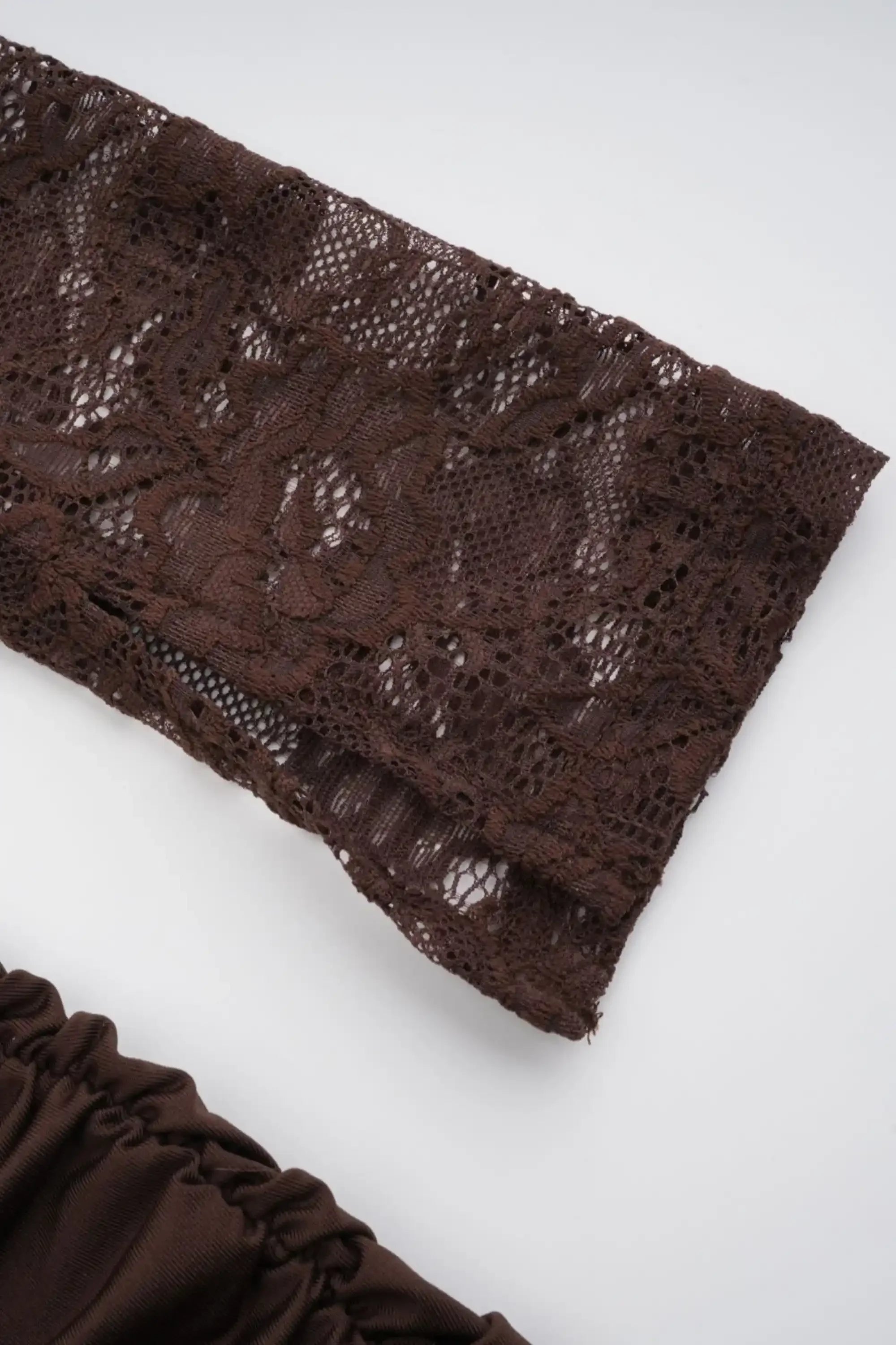 Brown Off The Shoulder Lace Long Sleeve Mermaid Dress Dress