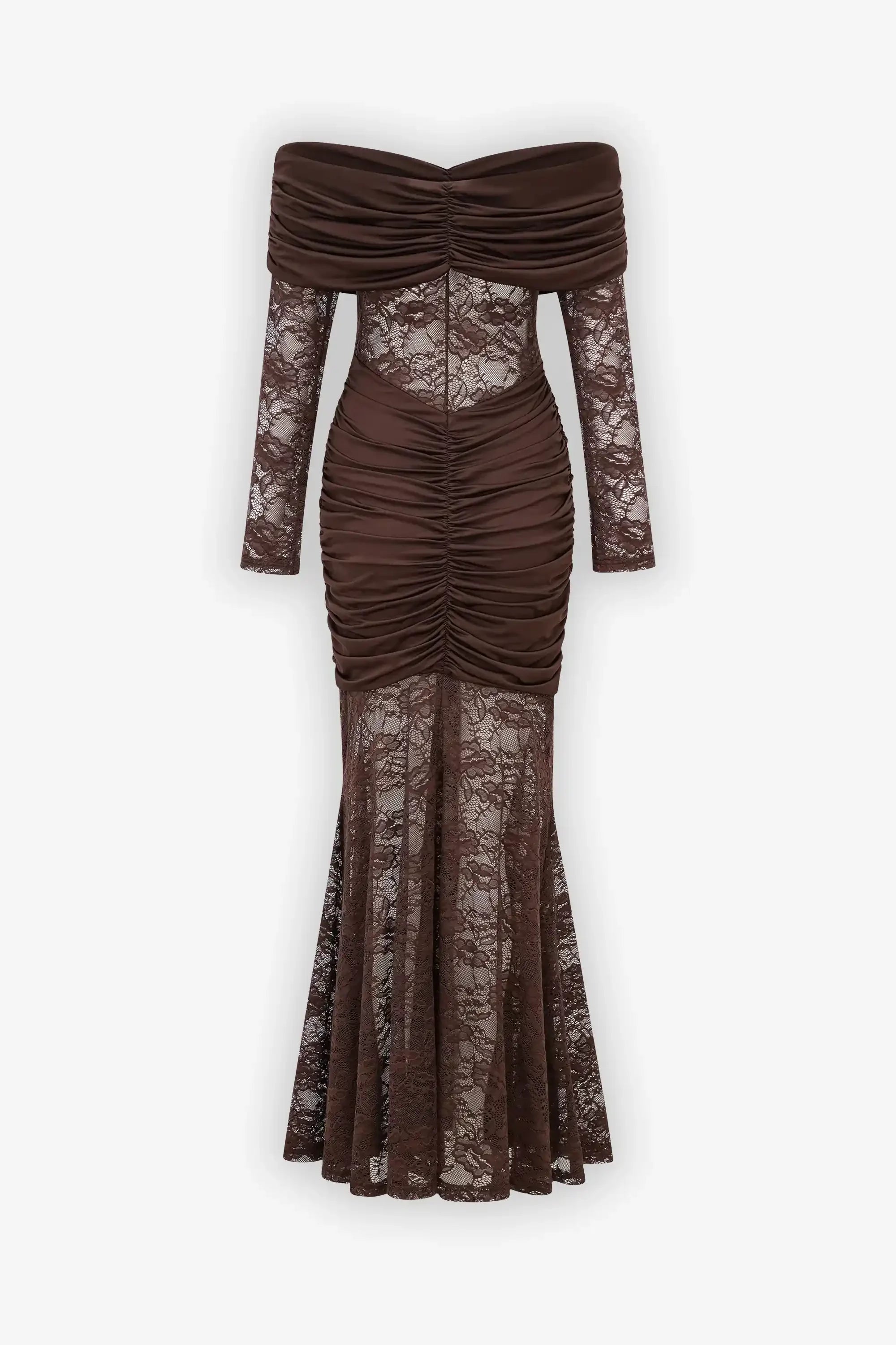 Brown lace dress on a white background