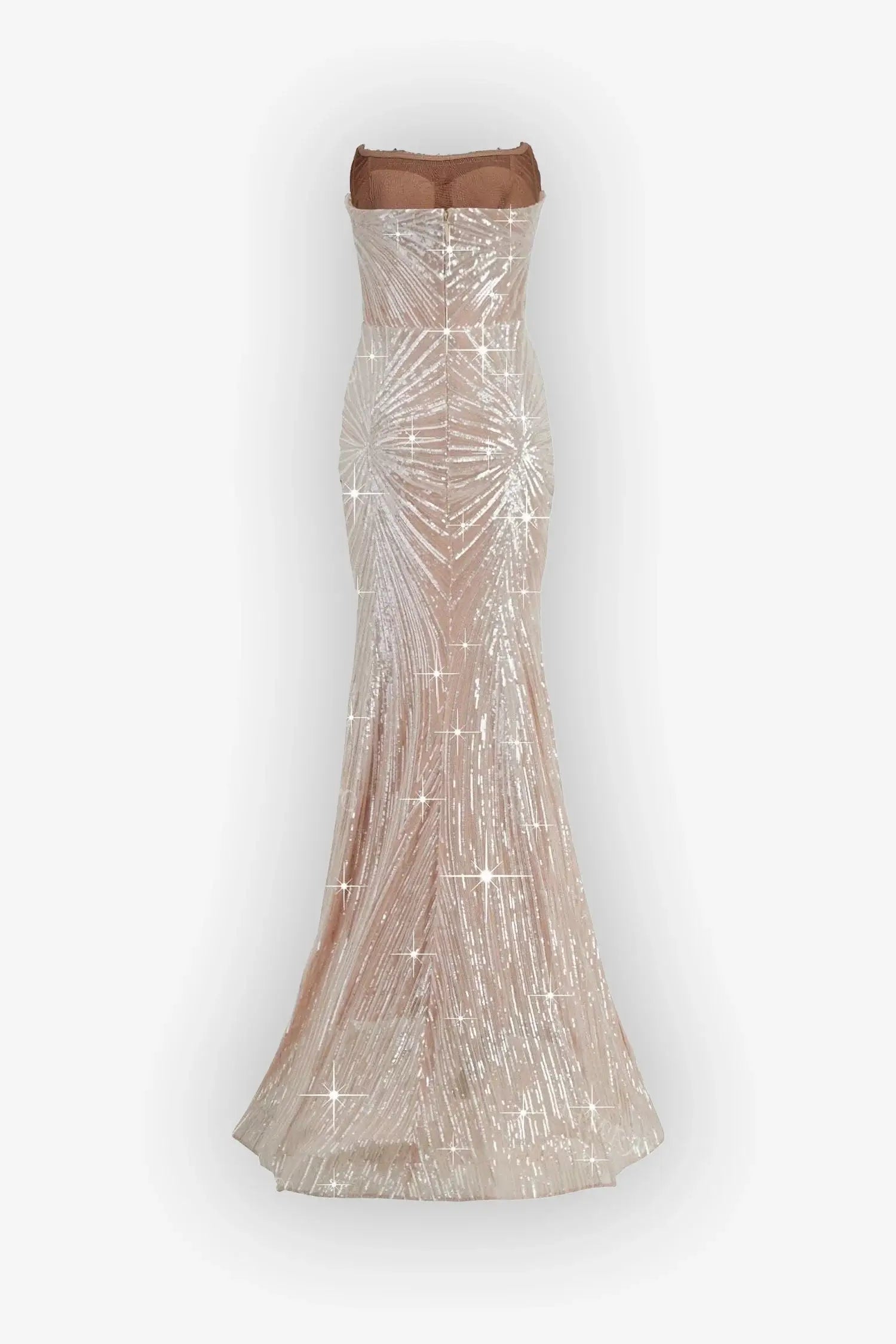 Champagne Strapless Crystal Embellished Sequin Mermaid Dress Dress