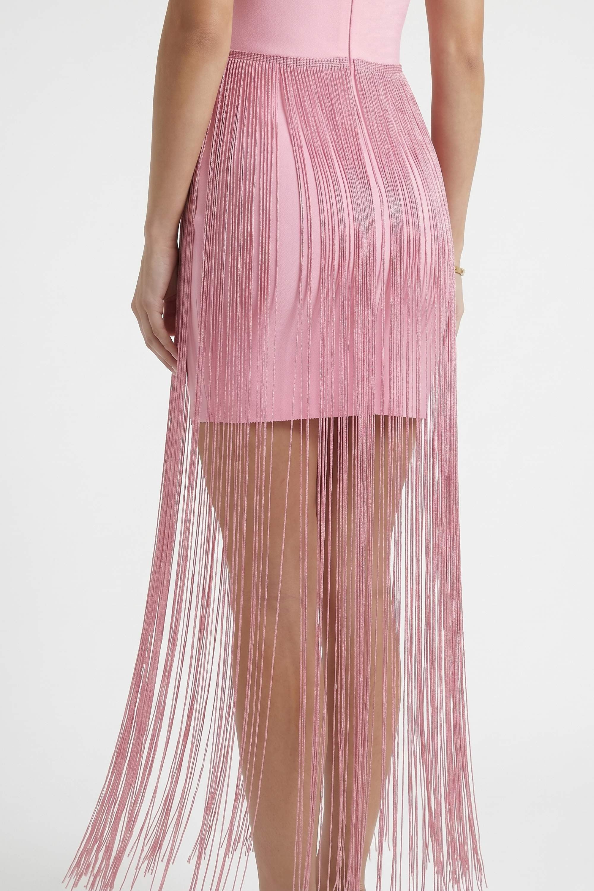 Dusty Rose High Neck Fringe Maxi Dress - Dress