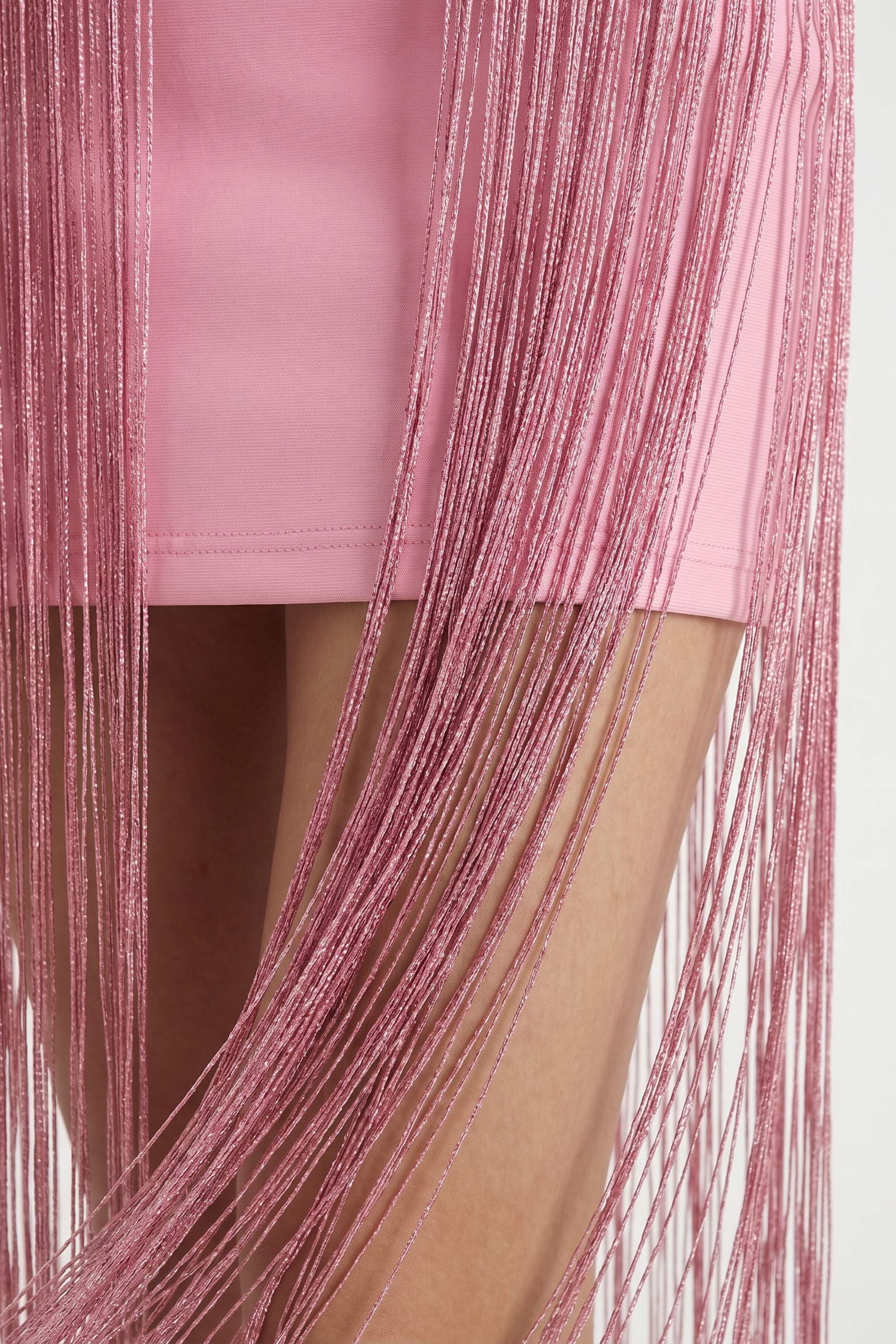 Dusty Rose High Neck Fringe Maxi Dress - Dress