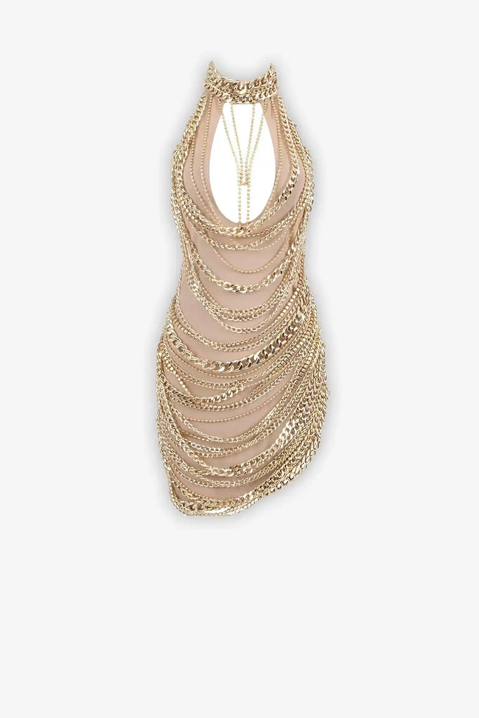 Gold Chain Halter Mini Dress – Selene Dress