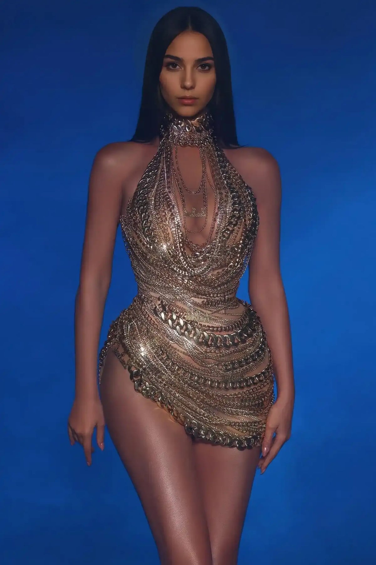 Gold Chain Halter Mini Dress Dress
