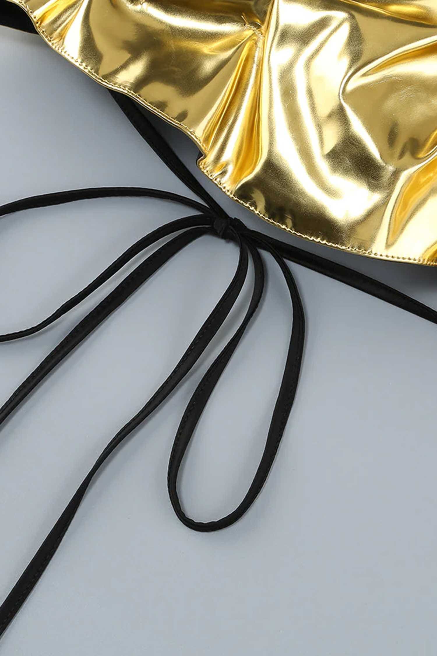 Gold Metallic Corset Top and Black Satin Skirt Two Piece Dress Dress