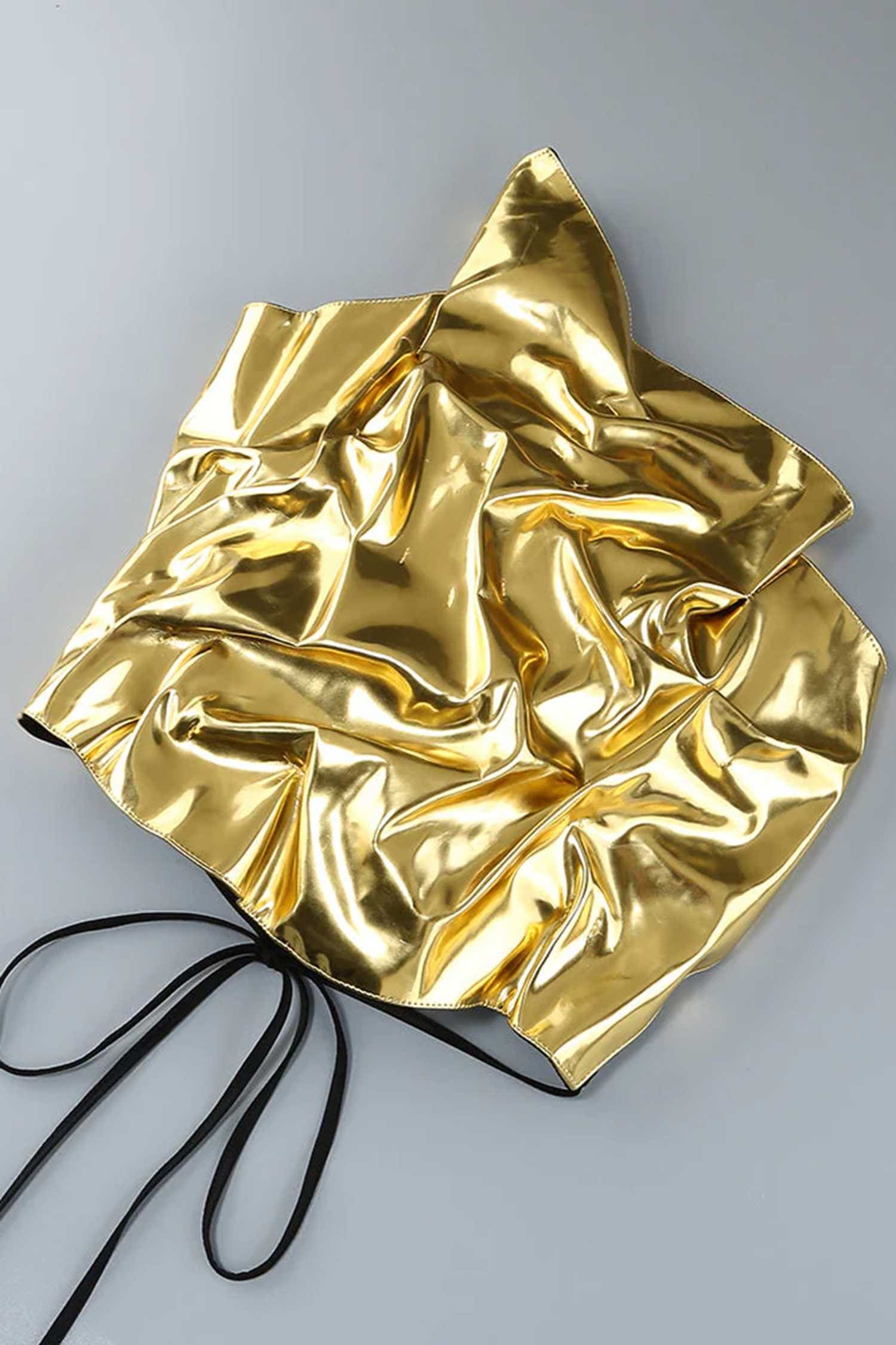 Gold Metallic Corset Top and Black Satin Skirt Two Piece Dress Dress