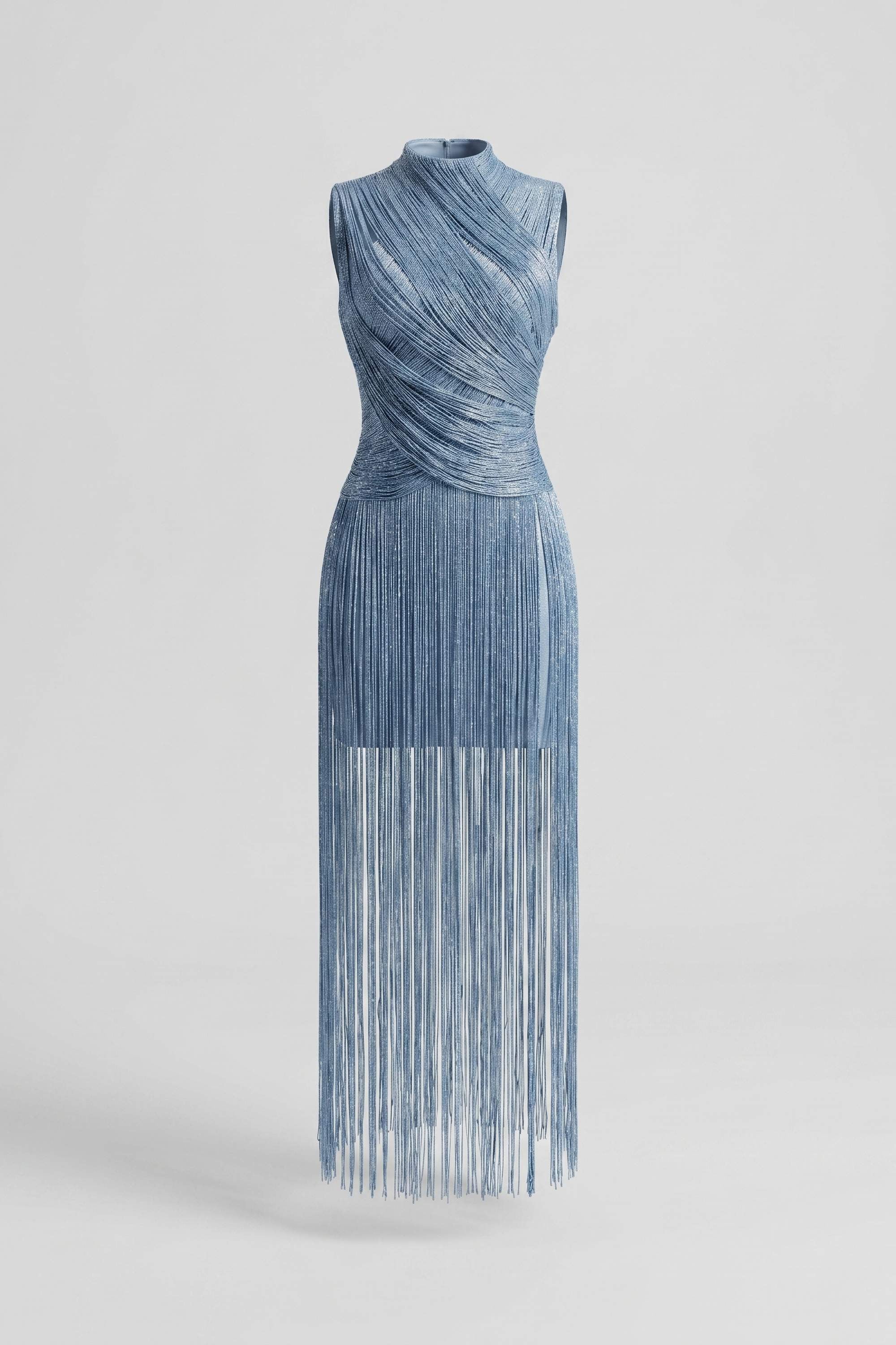 Ice Blue Fringe Maxi Dress - Dress