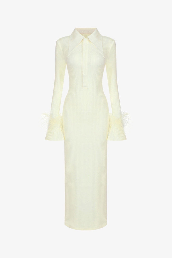 fitted lace wedding dress The Charlie Ribbed Maxi Dress in Butter Yellow