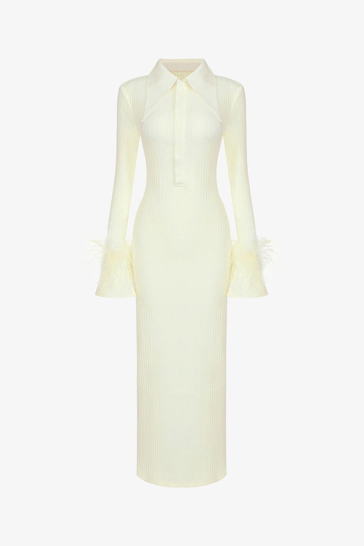 Light Yellow Long Sleeve Ribbed Maxi Dress / Xs