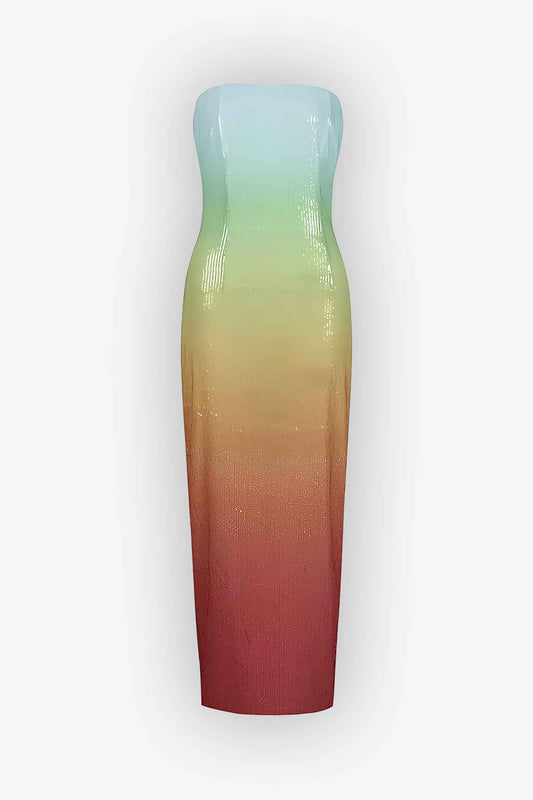 Ombre Strapless Sequined Midi Dress Dress
