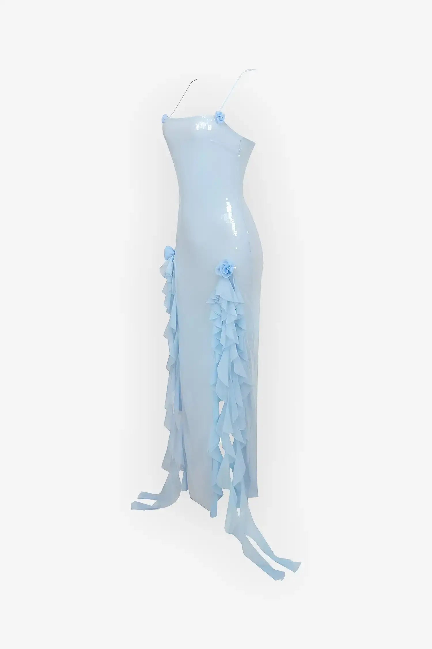 Pastel Blue Sequin Ruffle Split Maxi Dress Dress