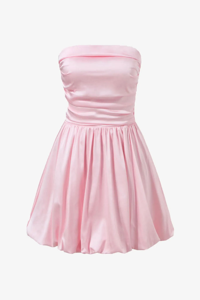 Pink Satin Strapless Bubble Mini Dress Selene Dress Pink Satin Strapless Bubble Mini Dress Selene Dress