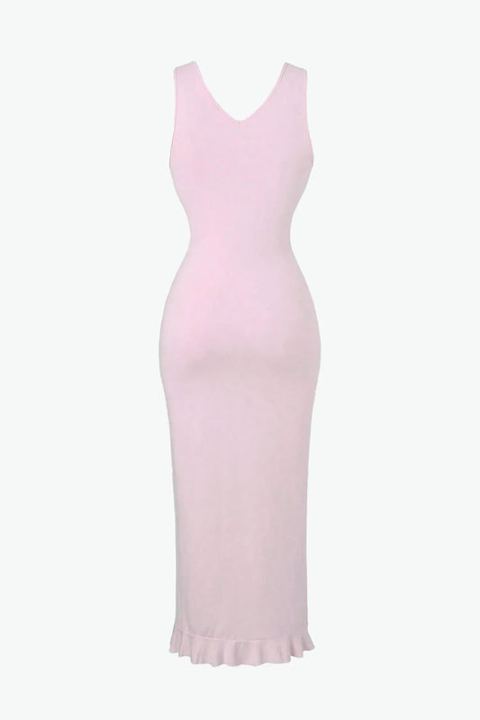 Pink V-Neck Slit Maxi Dress