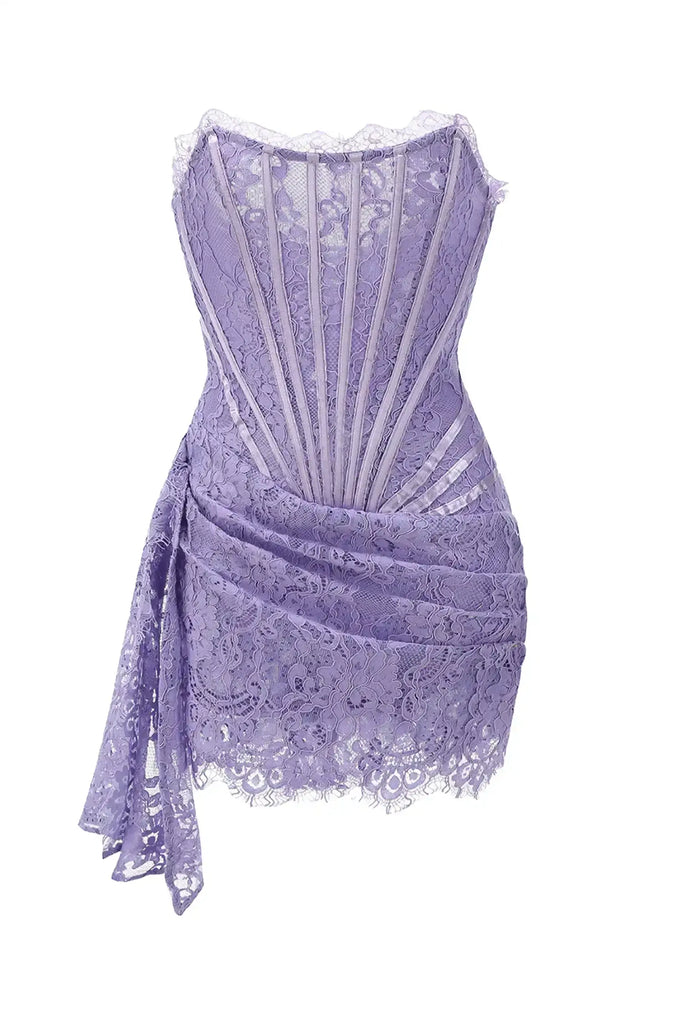 white christmas dresses Berylove Women Purple Floral Corset Mini Homecoming Dress A-Line Cocktail Dress with Puff Sleeves, Purple / US10 main image 0