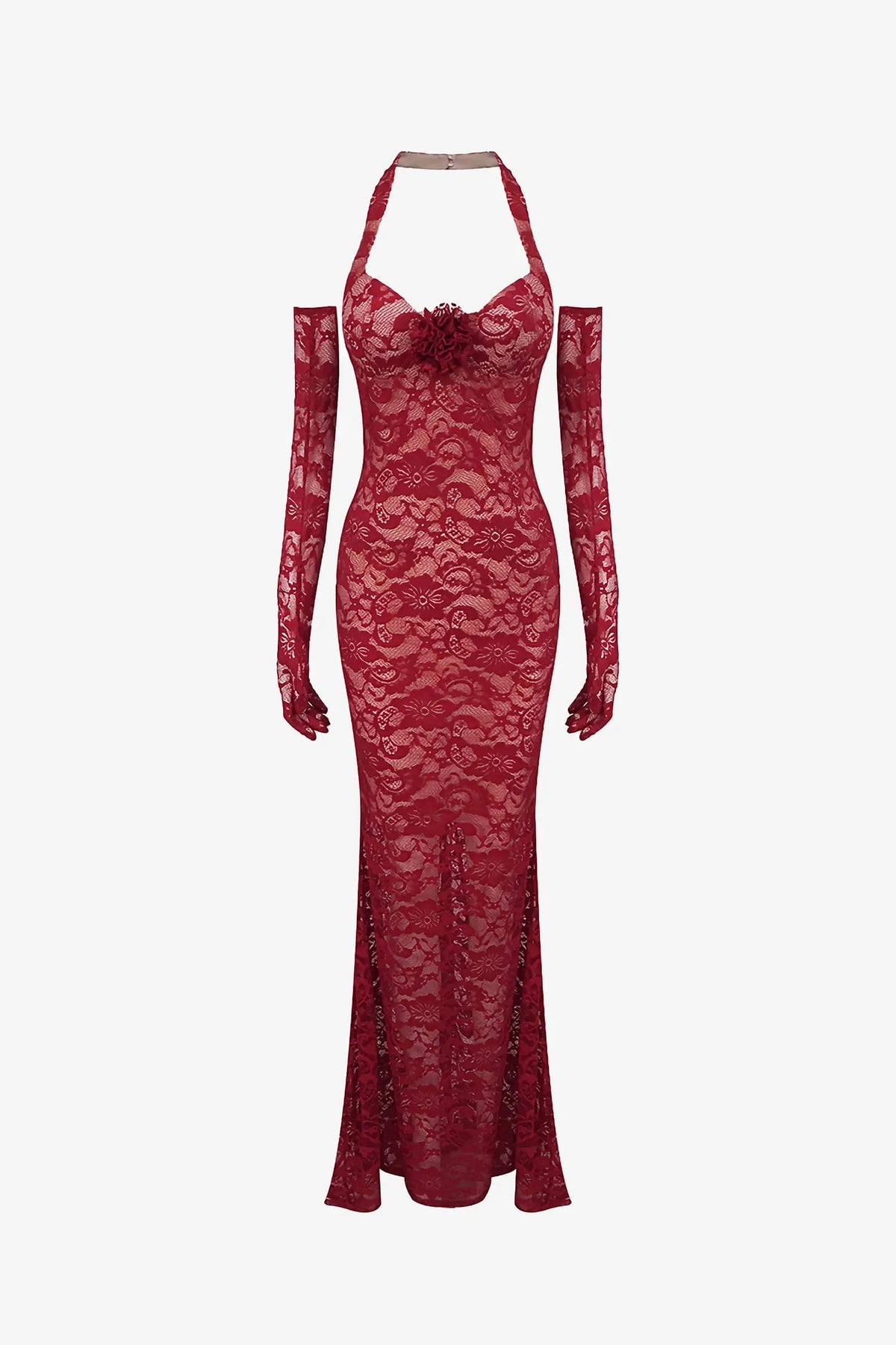 Red Lace Mermaid Maxi Dress