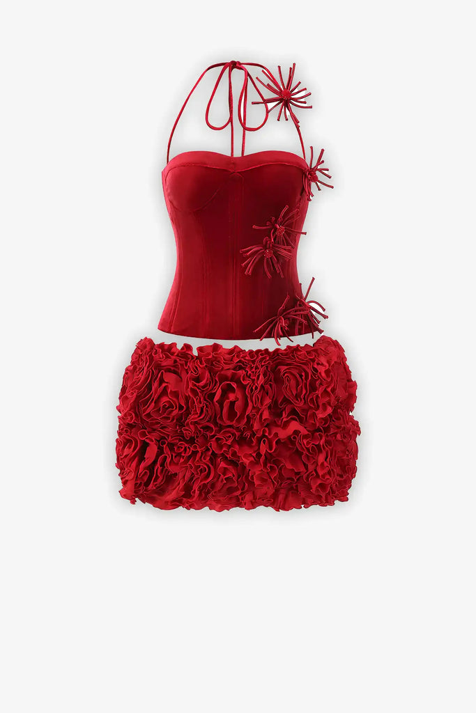 【タグ付き】POPPY CORSET VOLUME SKIRT（FLORAL） Floral Crop Tops And Mini Wrap Skirt Set - Buy Fashion