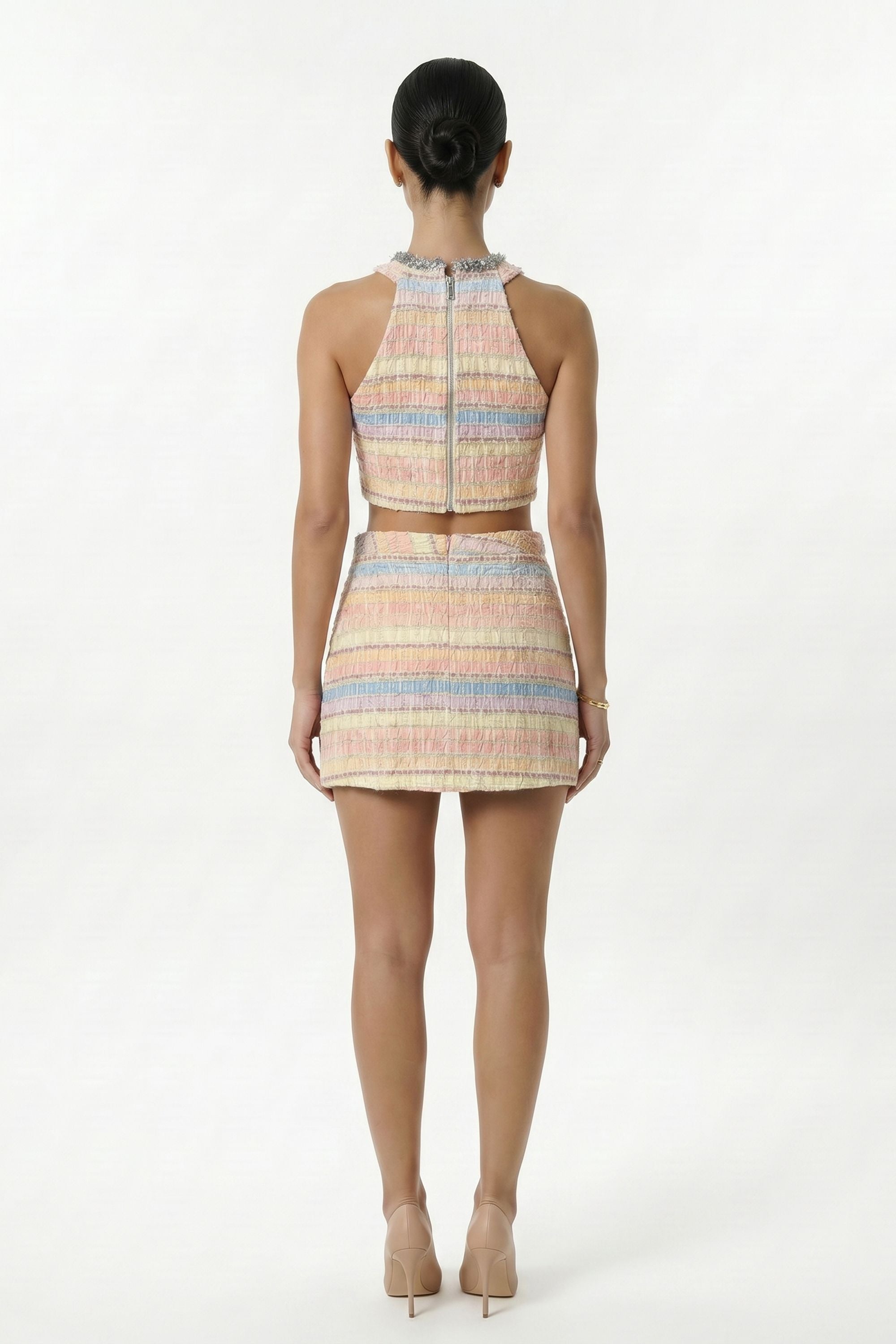 Rhinestone Halter Tweed Crop Top & Mini Skirt Two Piece Dress Selene Dress Rhinestone Halter Tweed Crop Top & Mini Skirt Two Piece Dress Selene Dress