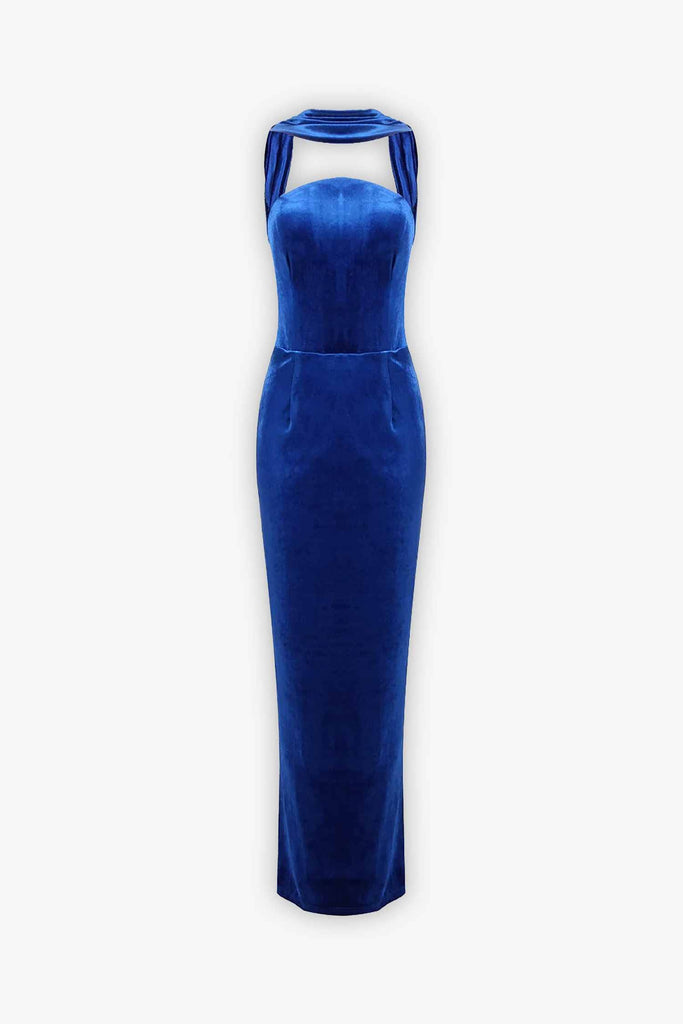 Royal Blue Velvet Halter Maxi Dress – Selene Dress
