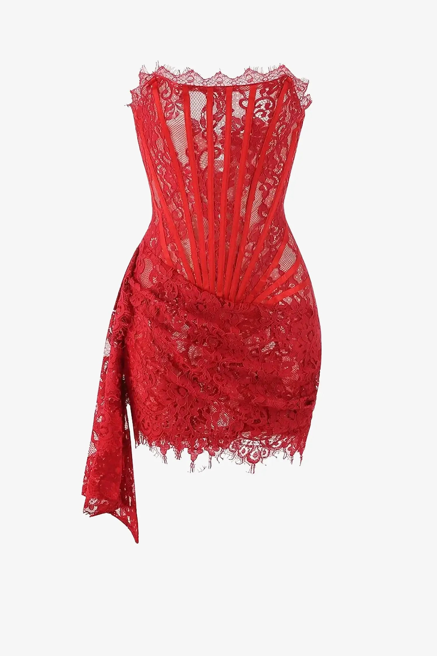 Strapless Corset Mini Draped Red Dress Dress