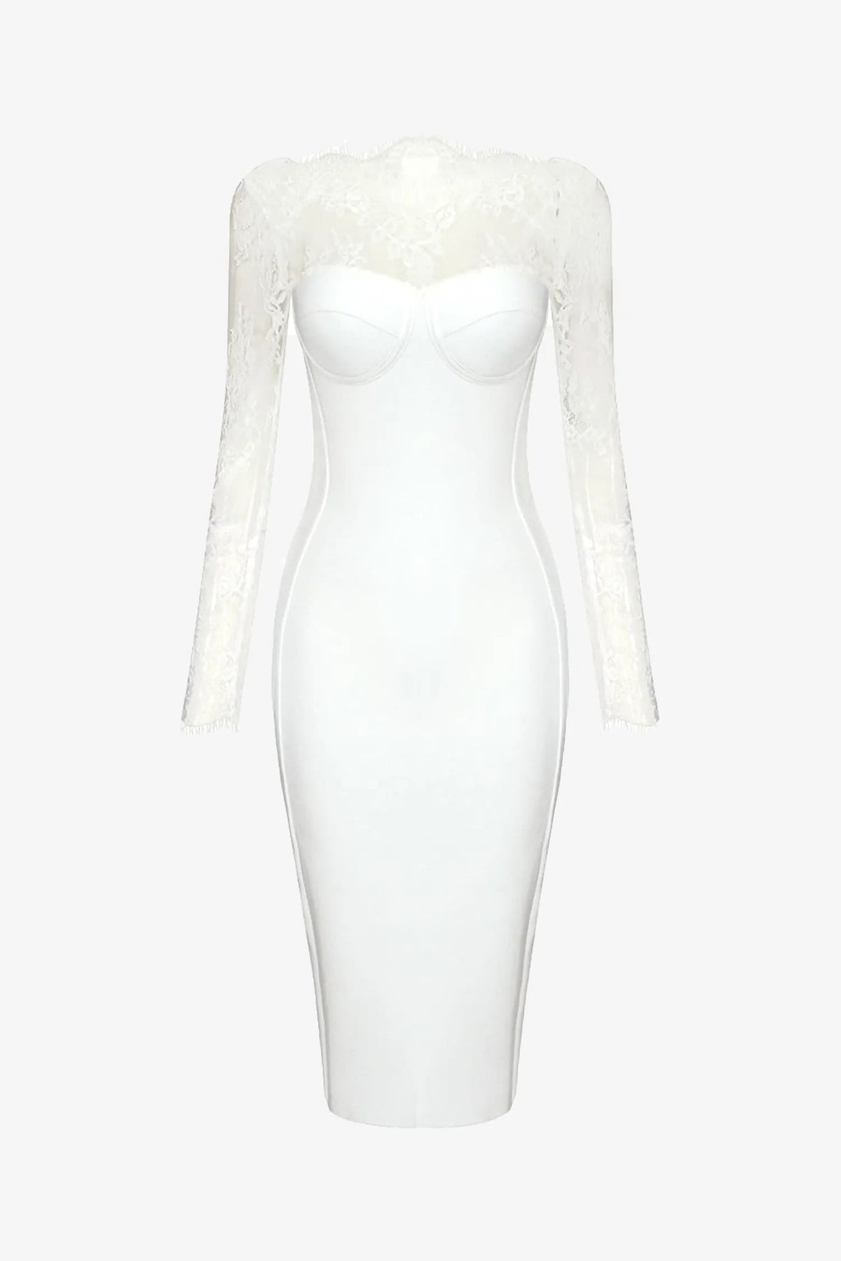 White Lace Long Sleeve Midi Dress