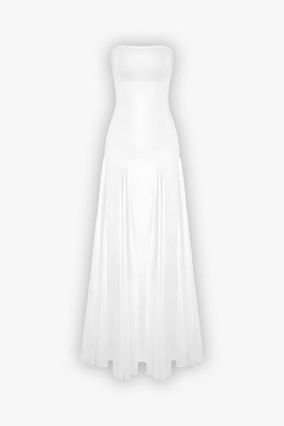 White Strapless Pleated Maxi Dress – Selene Dress