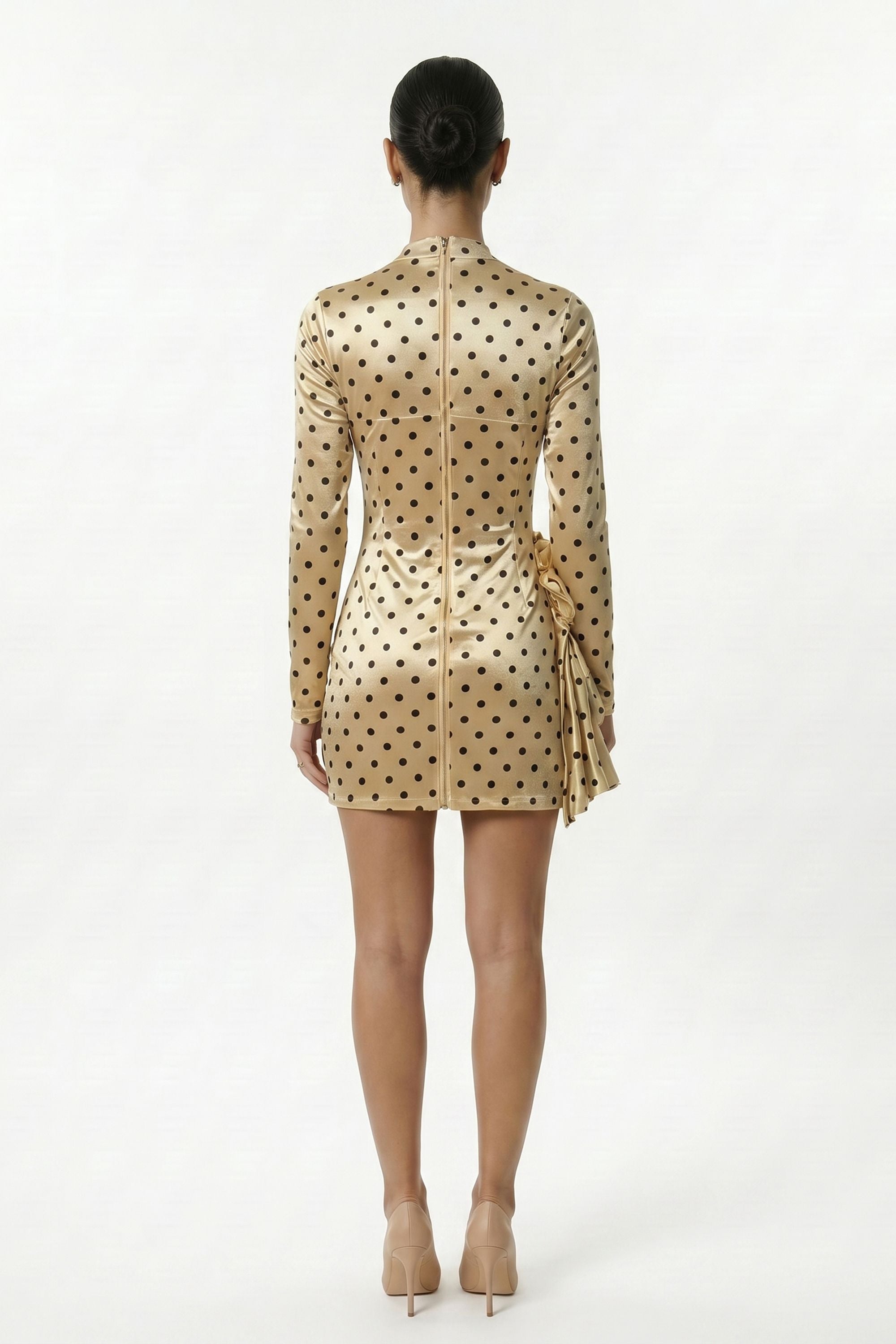 Yellow Polka Dot Floral Applique Satin Mini Dress Selene Dress Yellow Polka Dot Floral Applique Satin Mini Dress Selene Dress
