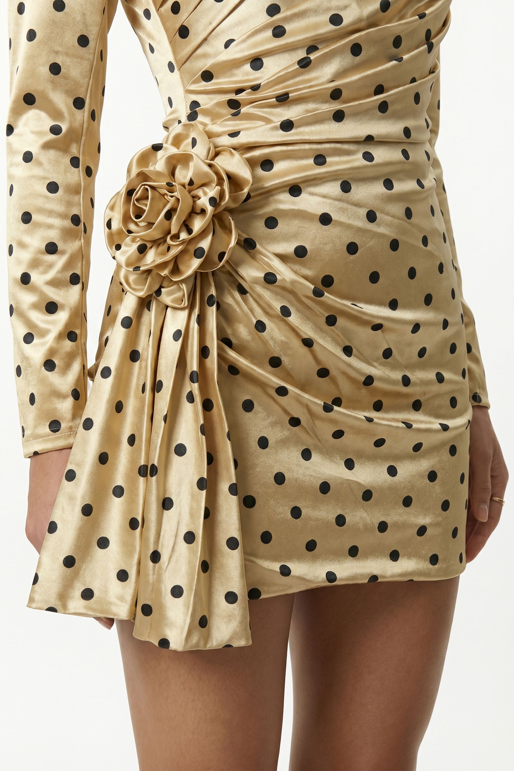 Yellow Polka Dot Floral Applique Satin Mini Dress – Selene Dress