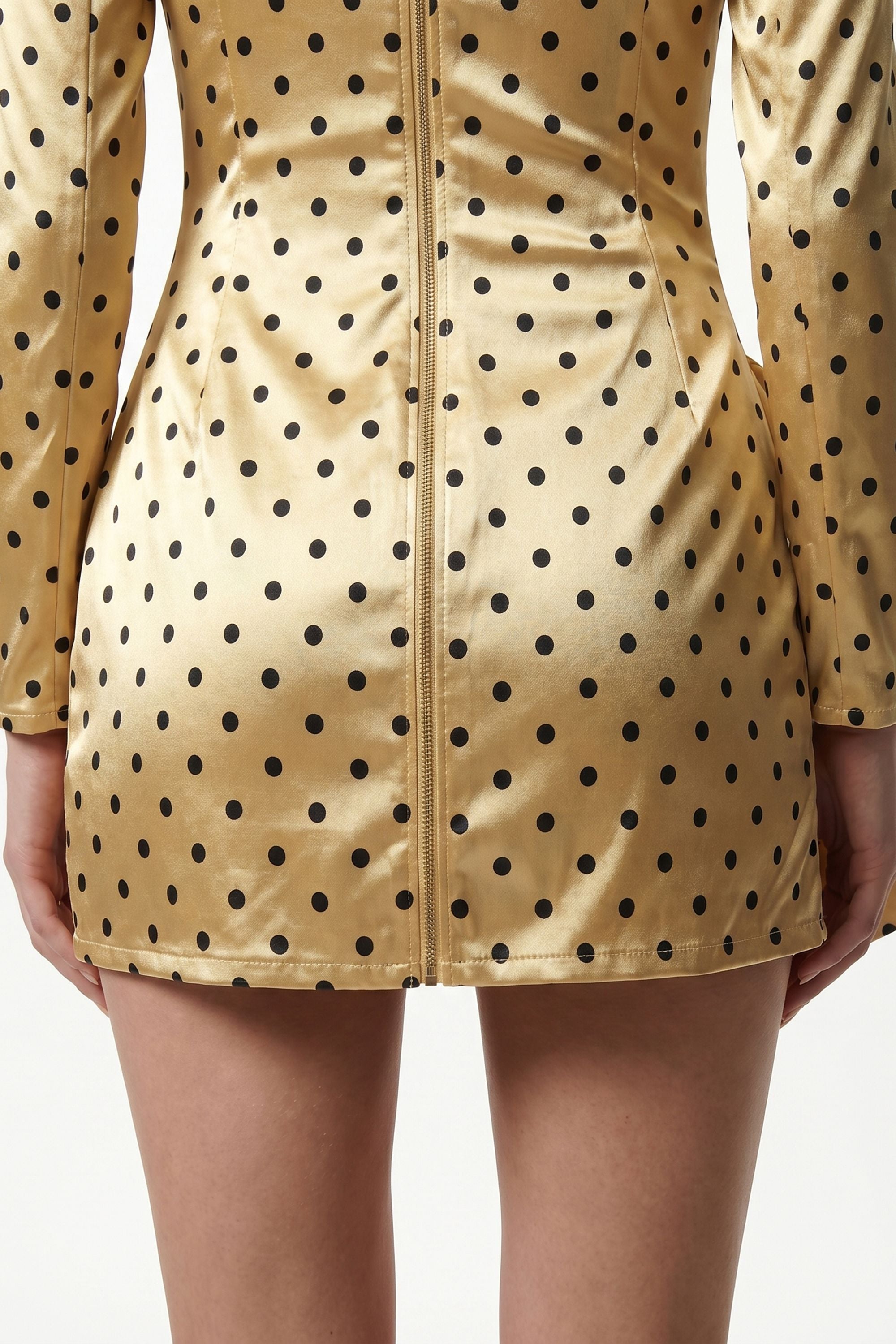 Yellow Polka Dot Floral Applique Satin Mini Dress  Selene Dress