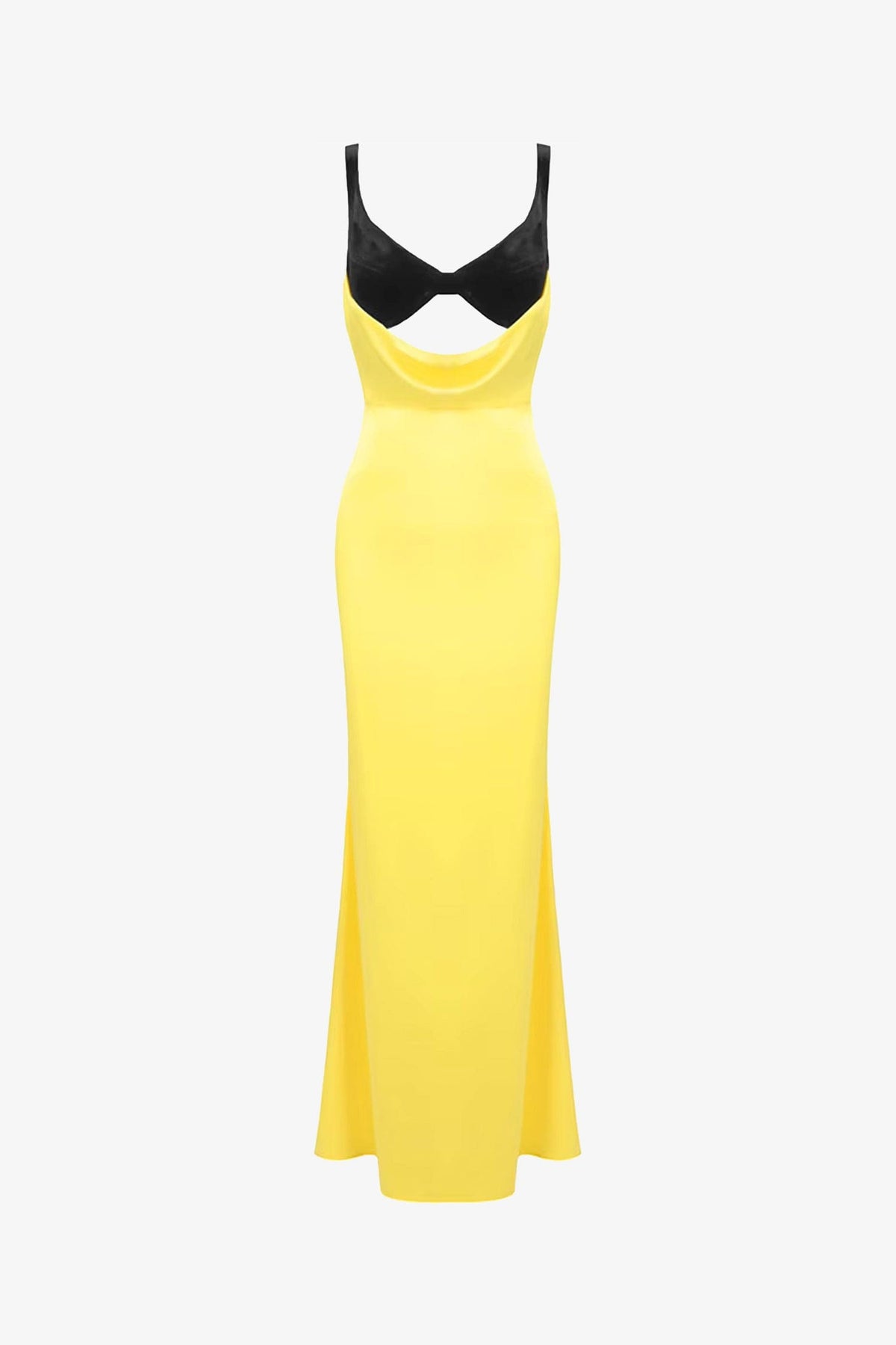 Yellow Satin And Velvet Bralette Sleeveless Mermaid Dress / 2